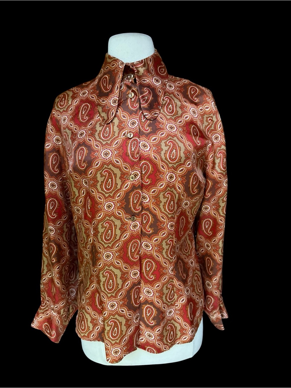 1970s Jack Winter Dagger Psychedelic Paisley Motif 100% Woven Poly Blouse